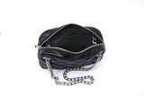 Horizontal Quilt Vegan Leather Camera Bag - Black And Silver