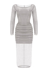 Diana Shimmery Mesh Midi Dress - Grey
