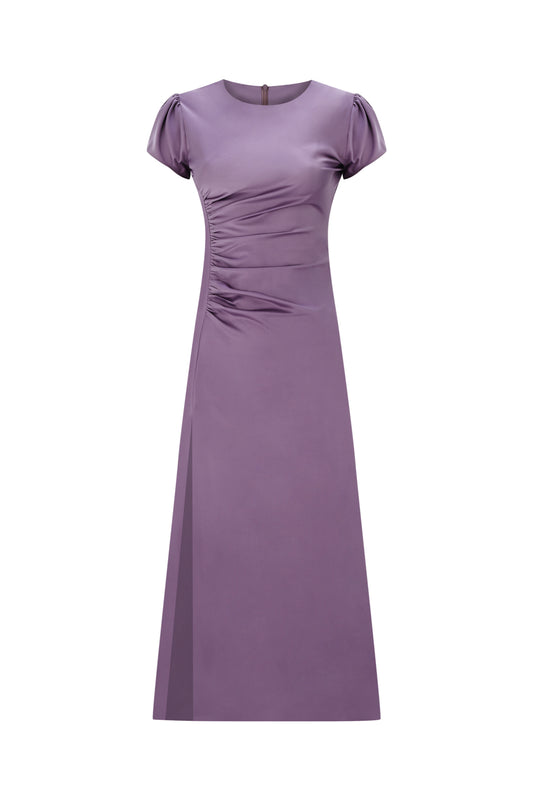 Silky Satin Midi Dress With Side Slit - Lavender
