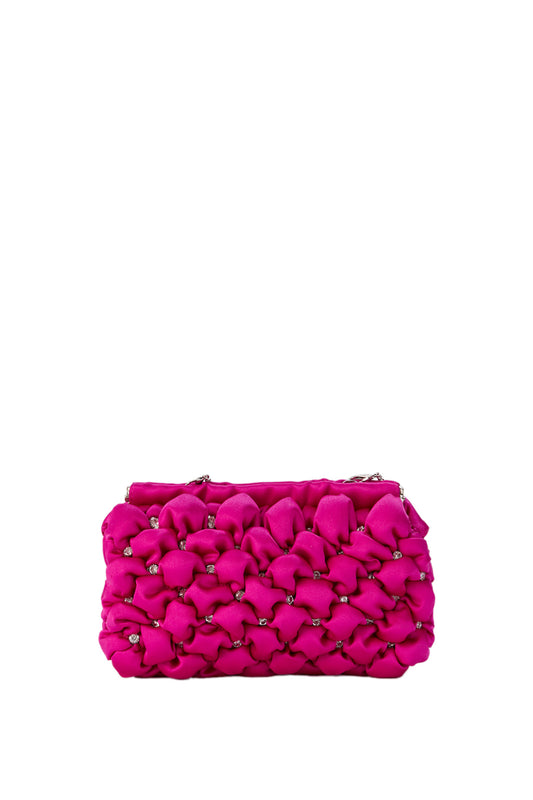 Recycled Quilted Satin Clutch Bag - Fuchsia Pink