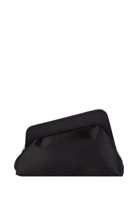 Asymmetrical Satin Clutch Bag - Black