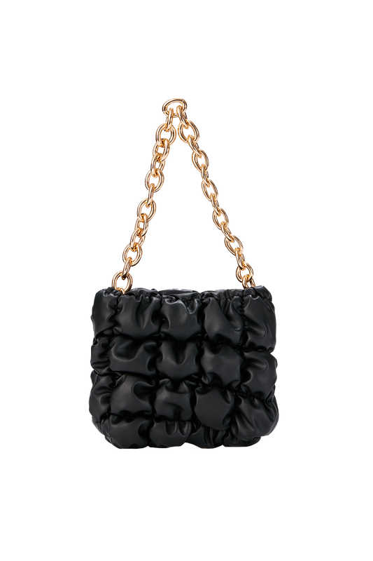 Quilted Vegan Leather Hand Bag - Black