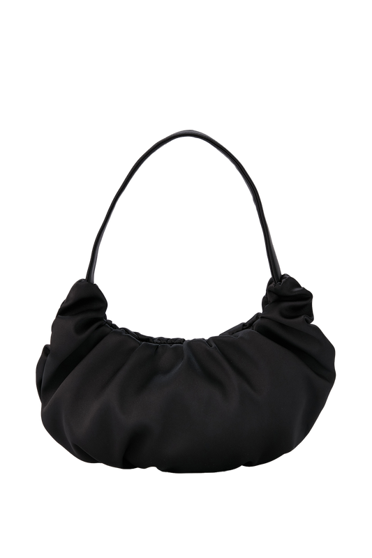 Pleated Satin Shoulder Bag - Black