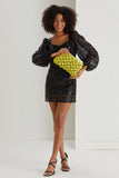 Quilted Satin Clutch Bag - Lime Green