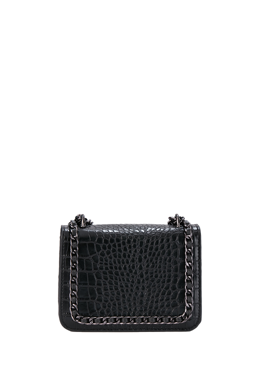 Croco Chain Shoulder Bag - Black