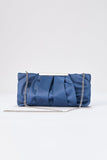 Pleated Satin Clutch Bag - Blue