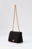 Quilted Velvet Crossbody Bag - Black