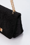 Quilted Velvet Crossbody Bag - Black