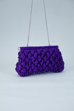 Quilted Satin Clutch Bag - Purple