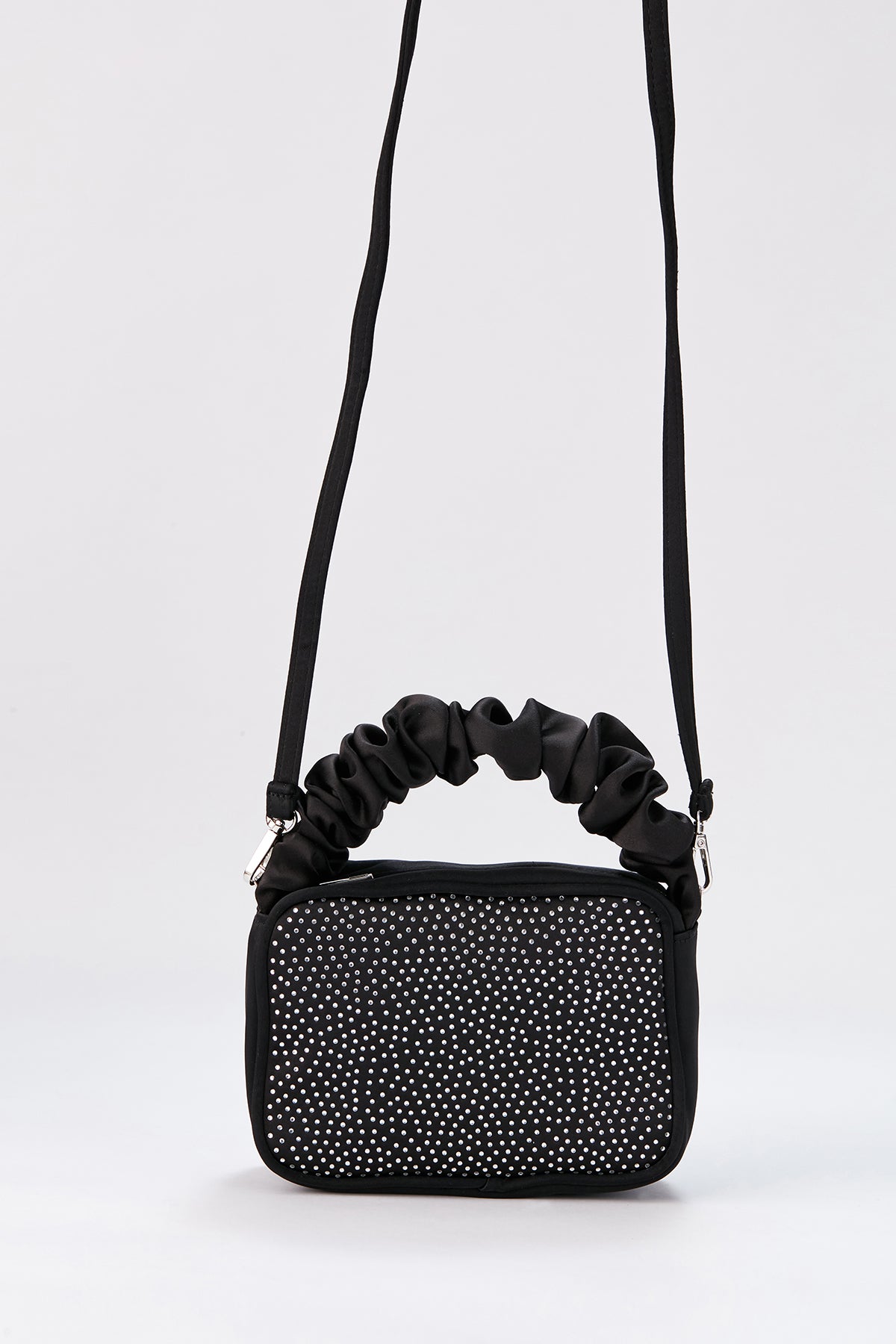 Diamente Evening Bag with Detachable Crossbody Strap - Black
