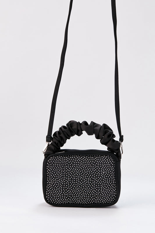 Diamente Evening Bag with Detachable Crossbody Strap - Black