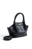 Pu Leather Top Handle Crossbody Bag with Twist Lock Detail - Black
