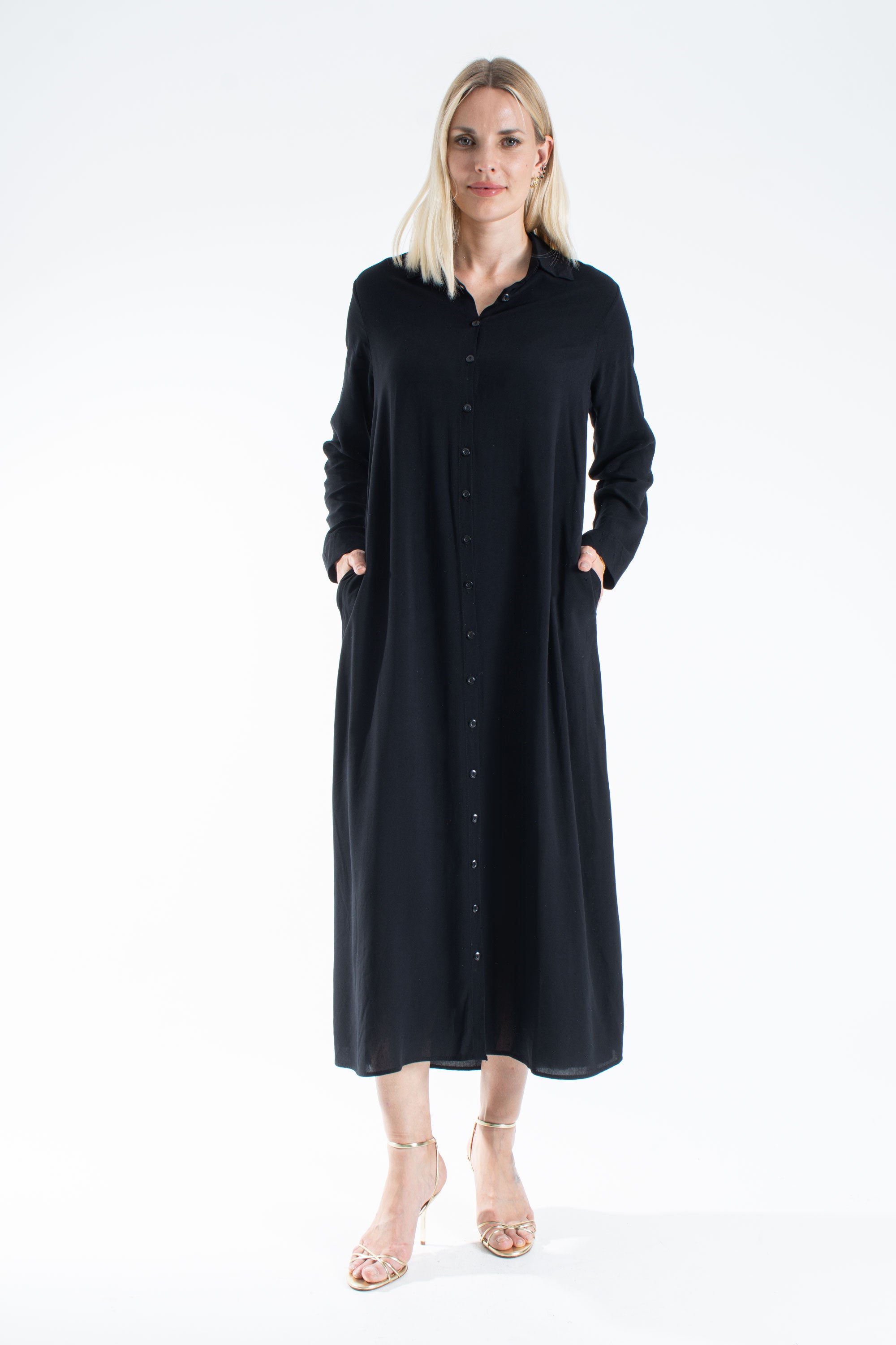 Womens Viscose Long Sleeve Maxi Shirt Dress