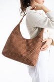 Woven Suede Slouchy Tote Bag with Matching Zipper Pouch 2PCS Set - Tan