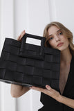 Braided Convertible Tote Bag with Detachable Crossbody Strap - Black