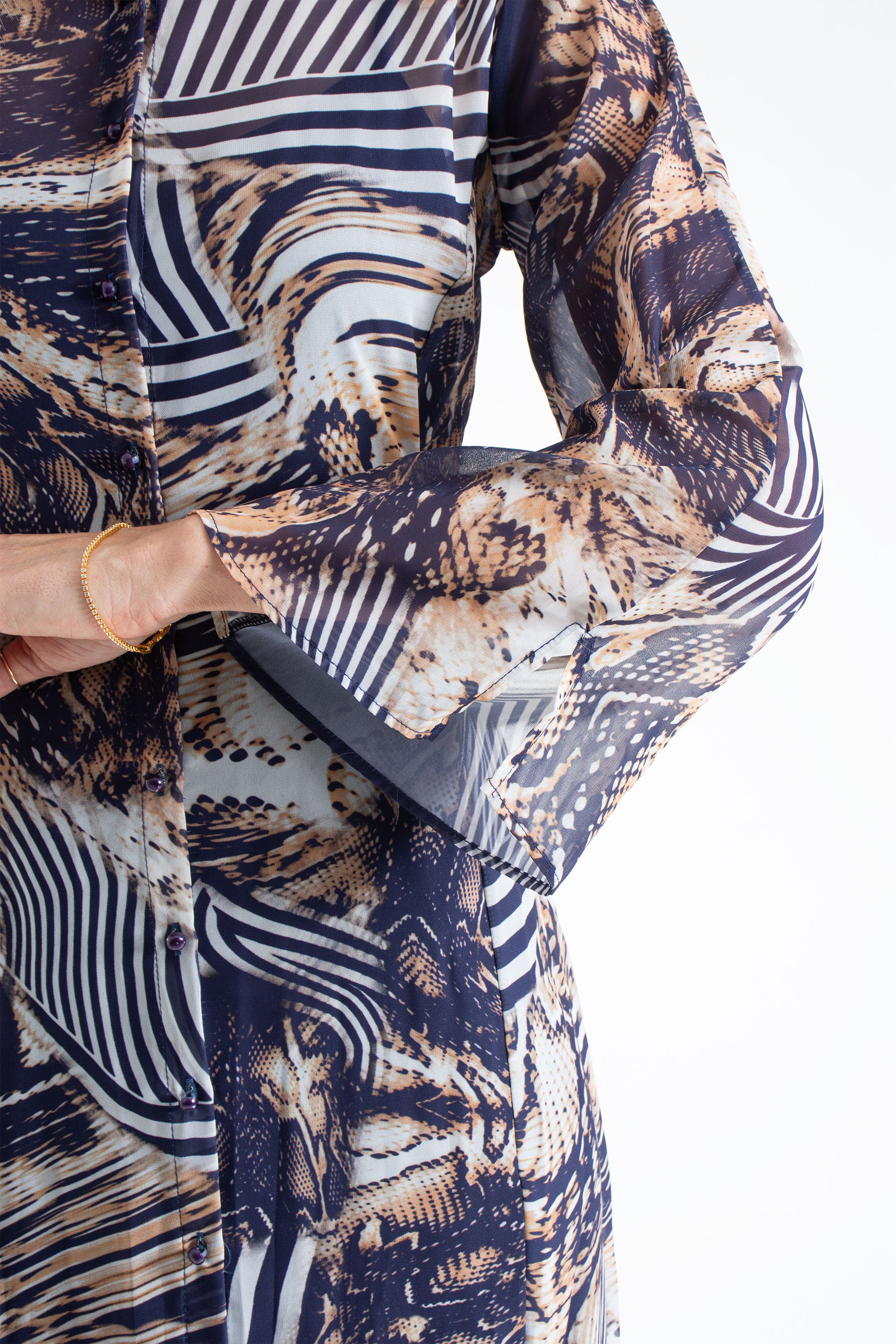 Womens Abstract Print Chiffon Midi Shirt Dress