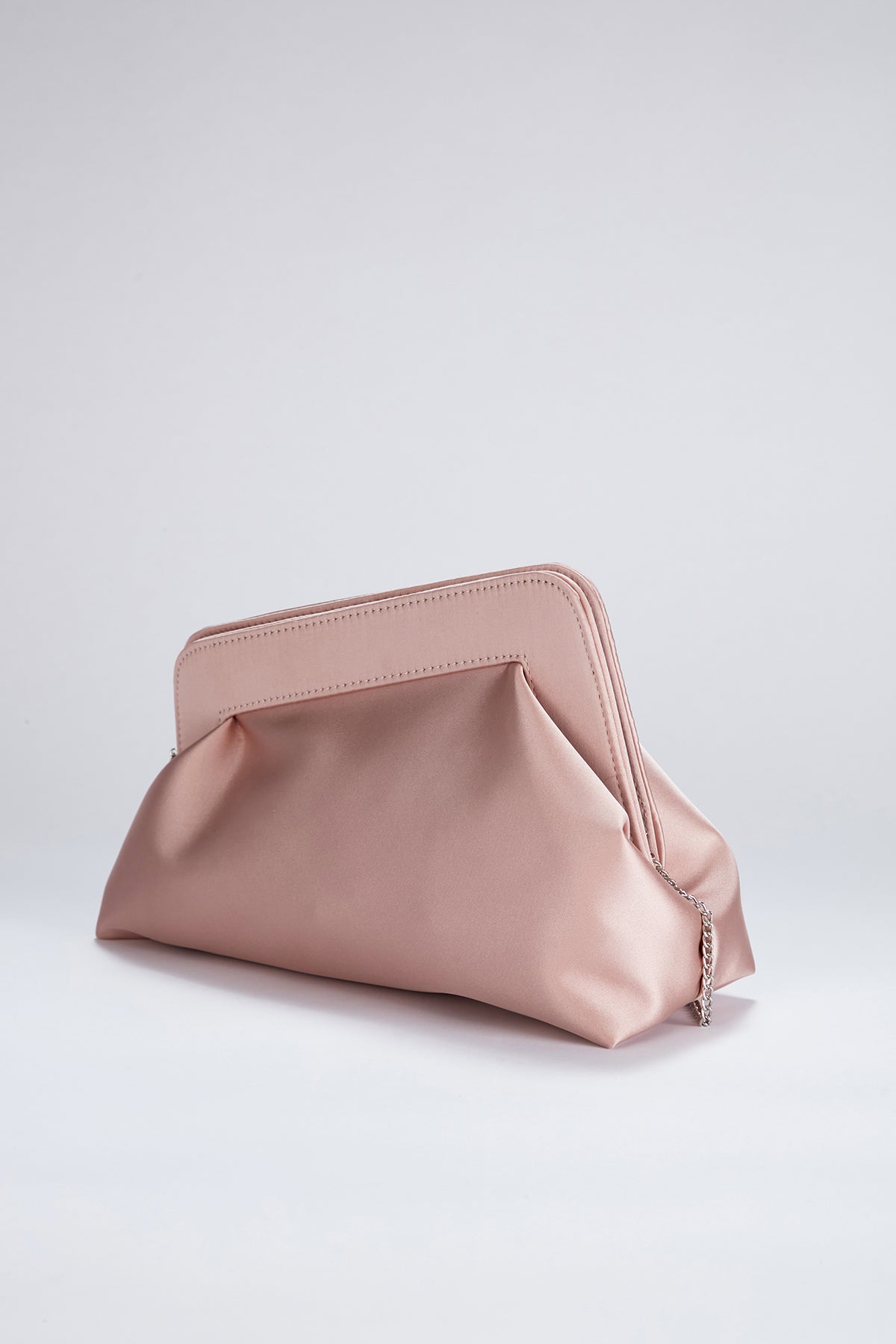 Asymmetrical Satin Clutch Bag with Chain Strap - Nude