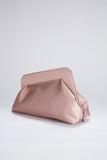 Asymmetrical Satin Clutch Bag with Chain Strap - Nude