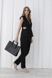 Braided Convertible Tote Bag with Detachable Crossbody Strap - Black