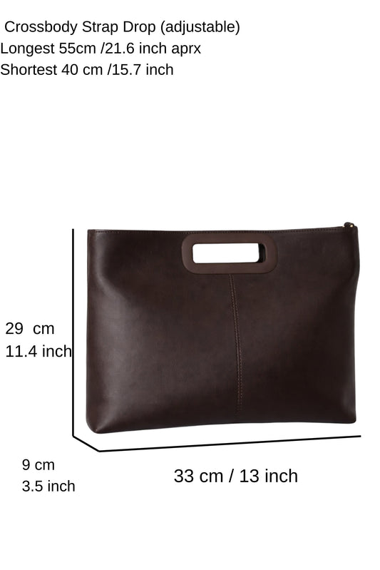 Handle Detail Pu Leather Large Handbag with Detachable strap - Brown