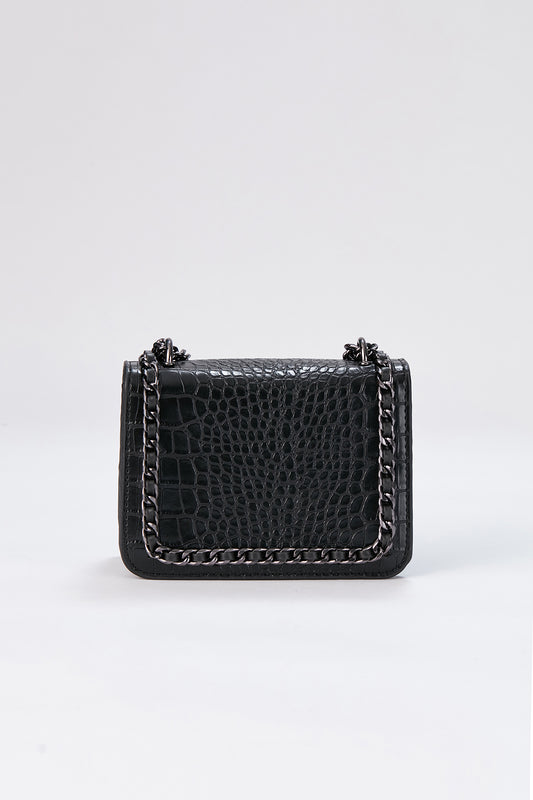 Chain Braided Croc Shoulder & Crossbody Bag - Black
