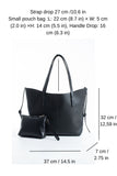 Pu Leather Large Tote Bag with Matching Zipper Pouch  2PCS Set - Black