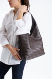 Braided Pu Leather  Slouchy Tote Bag - Brown