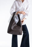 Braided Pu Leather  Slouchy Tote Bag - Brown