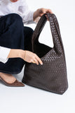 Braided Pu Leather  Slouchy Tote Bag - Brown