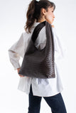 Braided Pu Leather  Slouchy Tote Bag - Brown