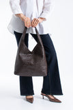 Braided Pu Leather  Slouchy Tote Bag - Brown