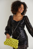 Puffy Quilted Satin Clucth Bag with Detachable Crossbody Strap - Lime