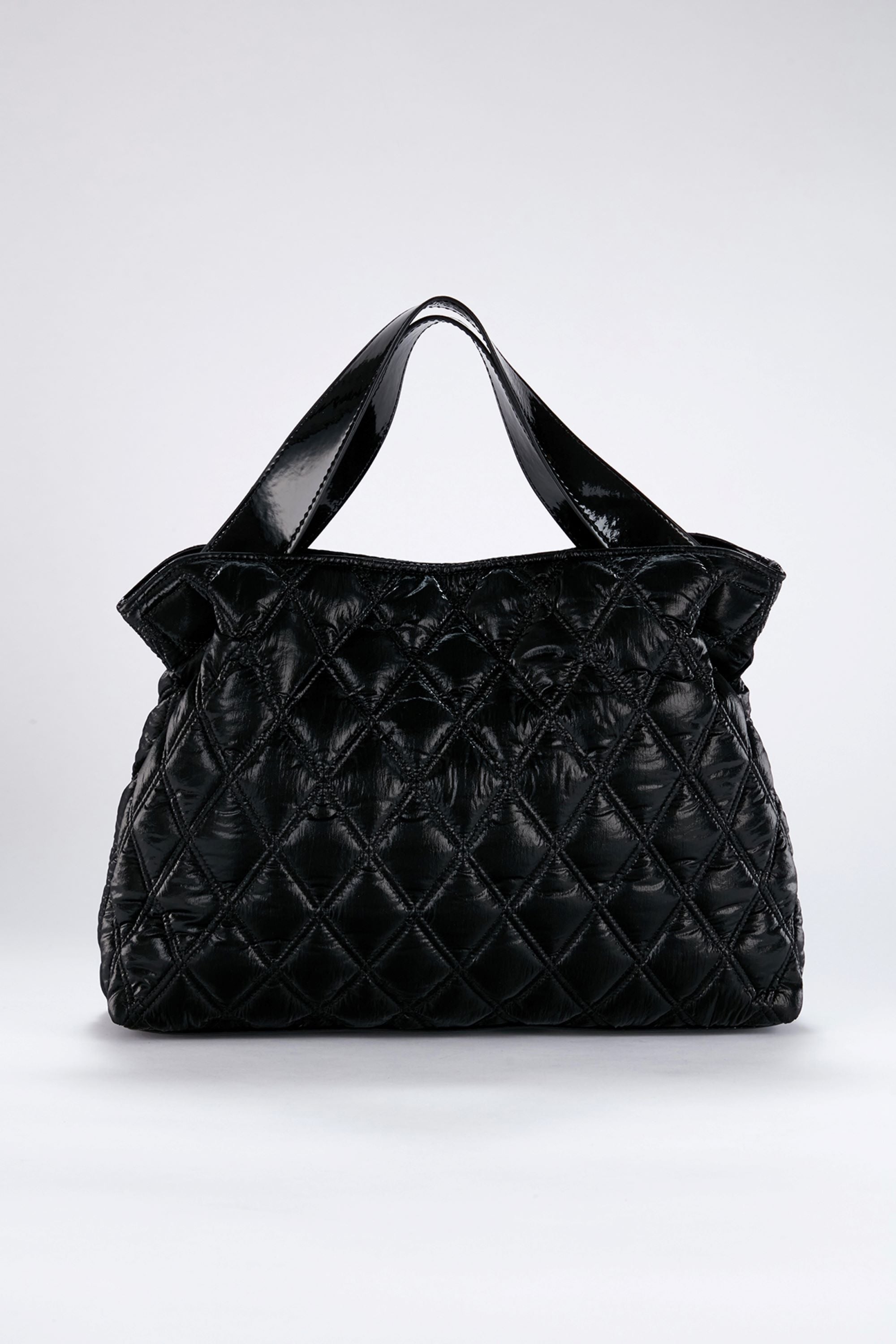 Quilted Tote Bag with Detachable Crossbody Strap - Black