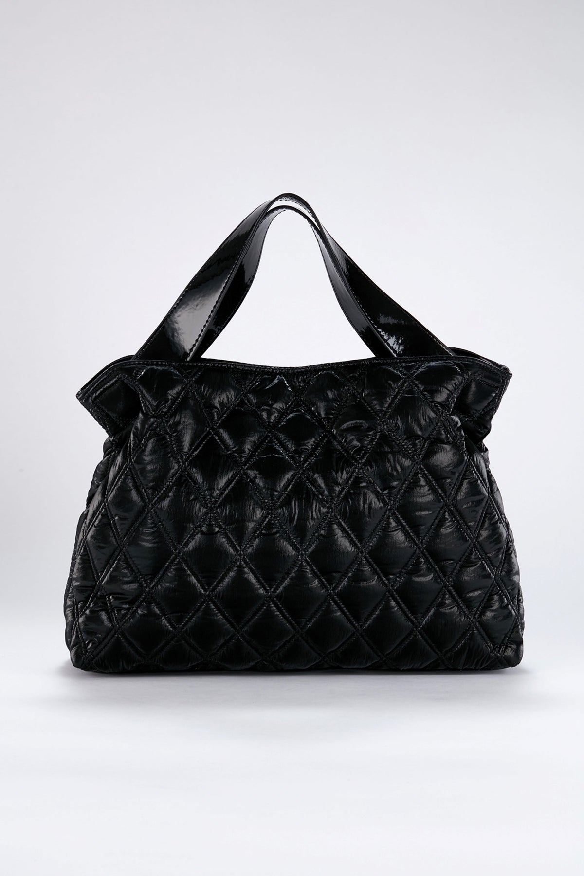 Quilted Tote Bag with Detachable Crossbody Strap - Black