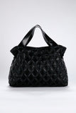 Quilted Tote Bag with Detachable Crossbody Strap - Black