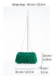 Puffy Quilted Satin Clucth Bag with Detachable Crossbody Strap - Green