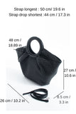 Woven  Pu Leather Top Handle Tote Bag with Adjustable  Crossbody Strap - Black