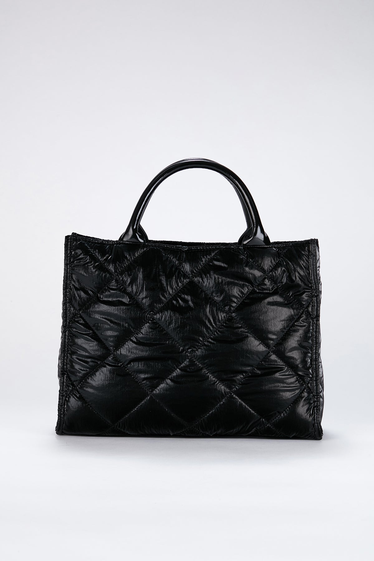 Quilted Tote Bag with Detachable Crossbody Strap - Black