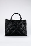 Quilted Tote Bag with Detachable Crossbody Strap - Black
