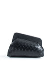 Asymmetrical  Braided Pu Leather  Clutch Bag With Detachable Strap - Black