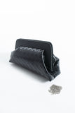 Asymmetrical  Braided Pu Leather  Clutch Bag With Detachable Strap - Black