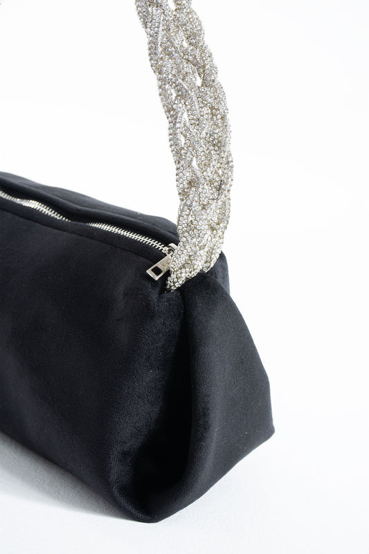 Chunky Braided Diamante Strap  Shoulder Bag - Black