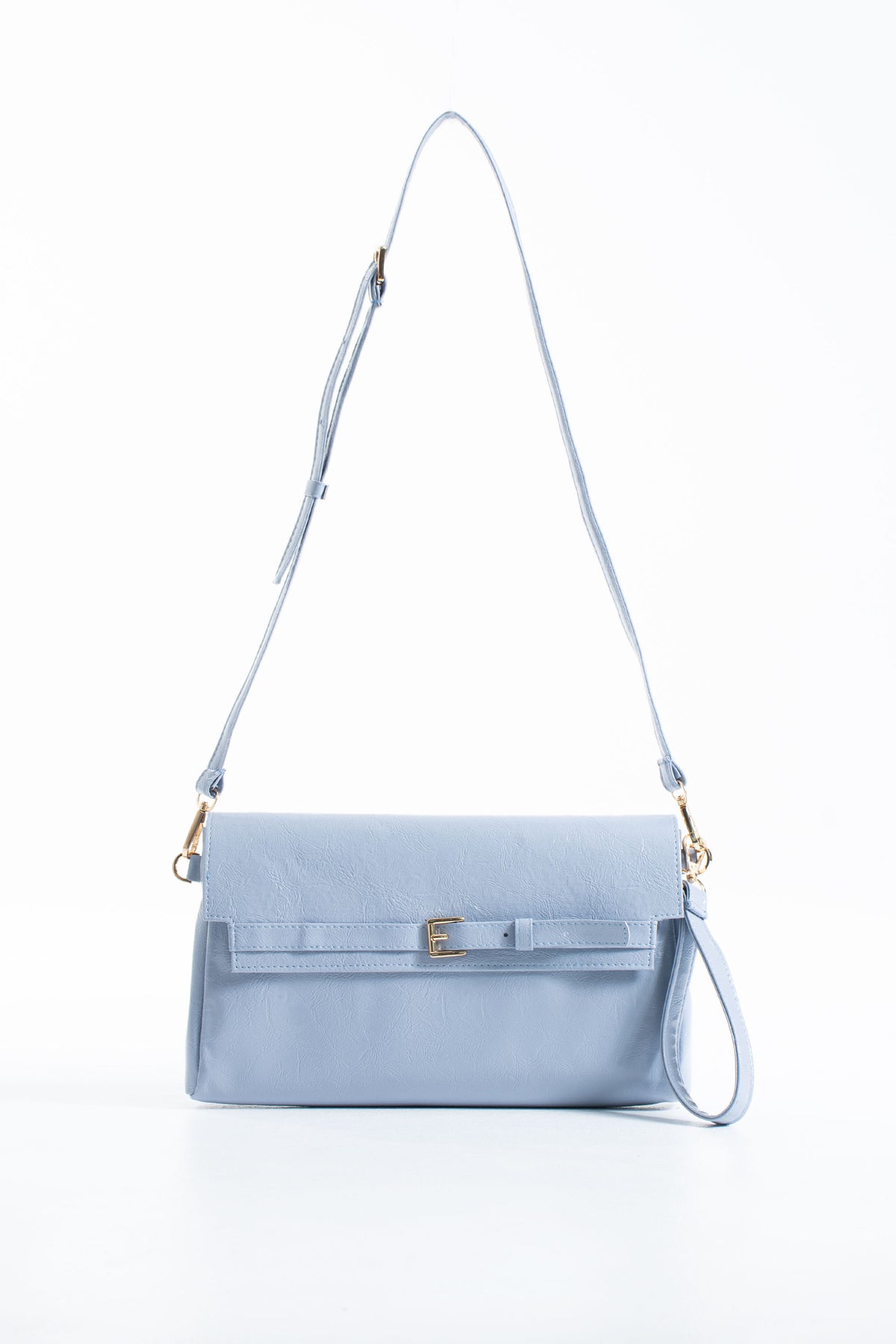 Crinkle Patent Flap Closure Wristlet & Clutc&Crossbody  3-in-1 Handbag - Blue