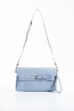 Crinkle Patent Flap Closure Wristlet & Clutc&Crossbody  3-in-1 Handbag - Blue