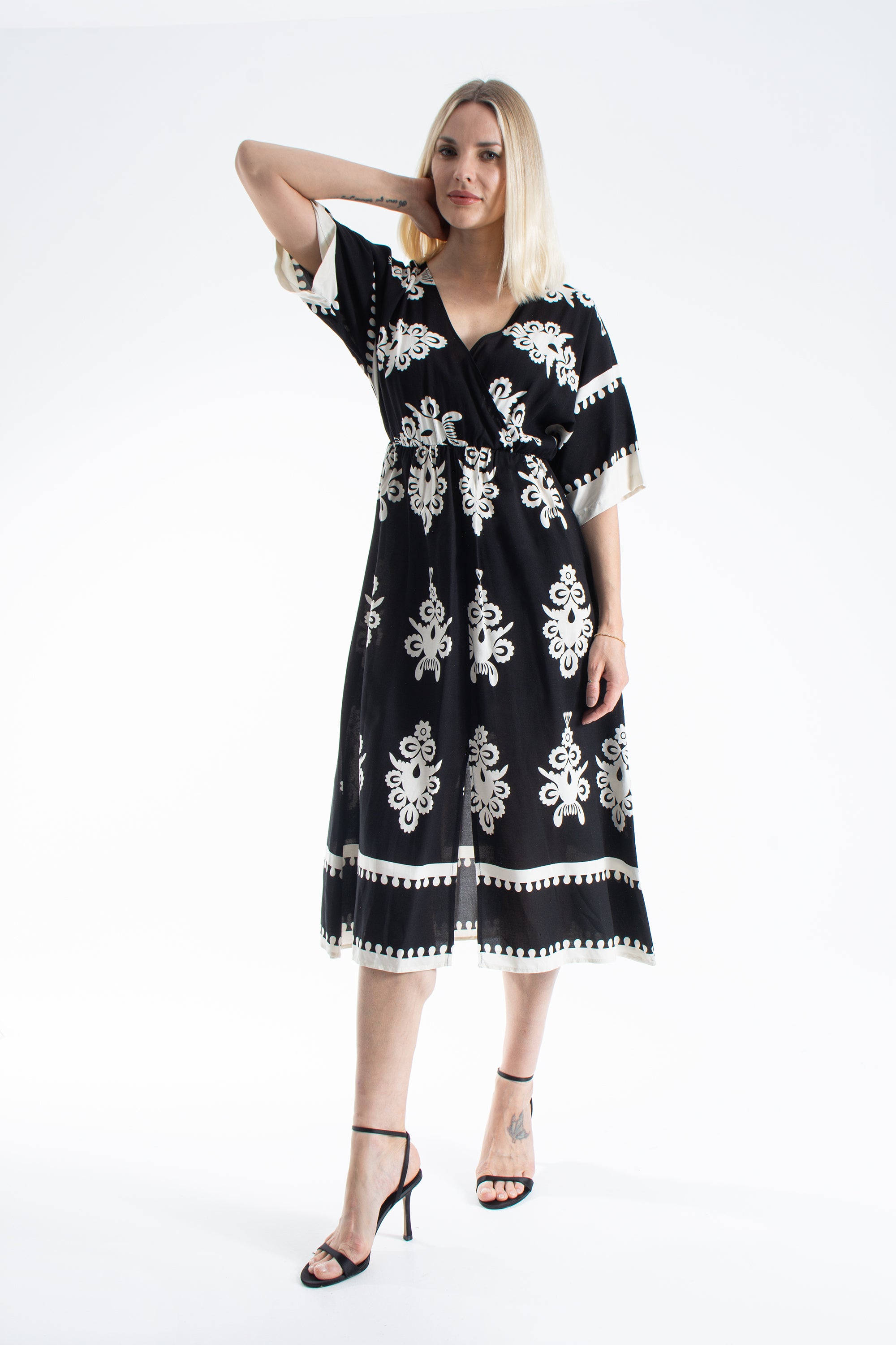 Womens Viscose  Printed Ornamental Floral Midi Dress