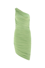 Asymmetrisches drapiertes Kleid – Hellgrün