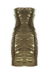 Strapless Ruched Mini Dress - Gold
