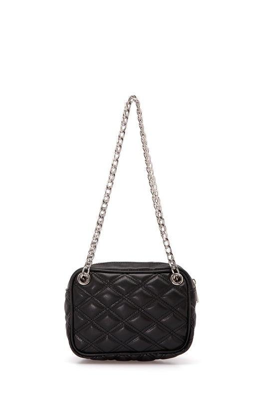 Sac Photo Horizontal En Cuir Vegan Quilt - Noir Et Argent