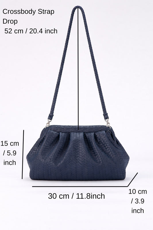 Textured Pu Leather Pouch Bag With Detachable Crossbody Strap - Navy
