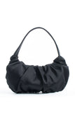 Pleated Satin Shoulder Bag - Black